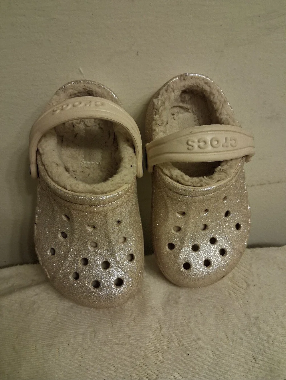 Kids Glitter Lined Clog - Cream/Sparkle Size C 7